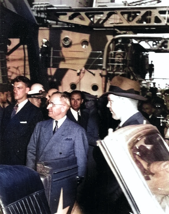 Truman aboard USS Augusta en route to Potsdam Conference, 7 Jul 1945, 1 of 3 [Colorized by WW2DB]