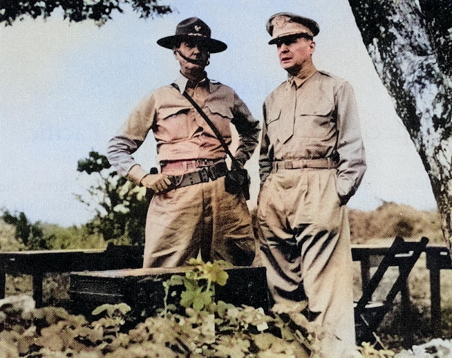 Wainwright and MacArthur, date unknown [Colorized by WW2DB]