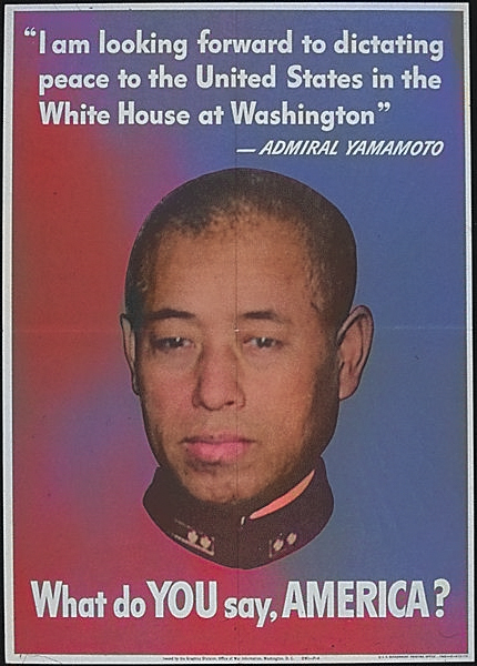 American propaganda poster featuring Isoroku Yamamoto, circa 1943 [Colorized by WW2DB]