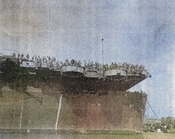 USS Anzio at anchor in the Huangpu River, Shanghai, China, Dec 1945 [Colorized by WW2DB]