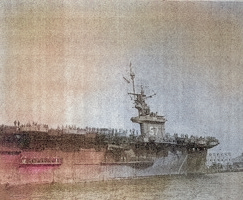 USS Anzio at anchor in the Huangpu River, Shanghai, China, Dec 1945 [Colorized by WW2DB]