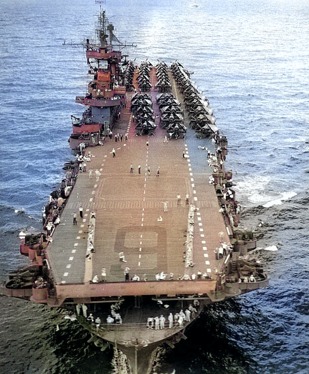 Enterprise underway toward Panama Canal, 10 Oct 1945 [Colorized by WW2DB]