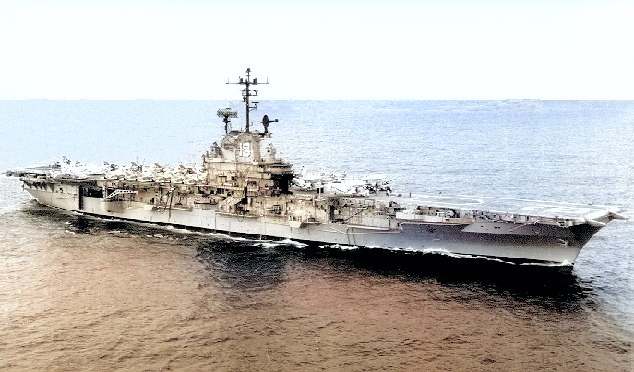 USS Hancock after her SCB-125 overhaul, date unknown [Colorized by WW2DB]