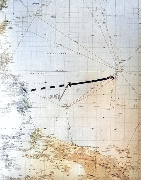 Chart of Indianapolis' final voyage [Colorized by WW2DB]