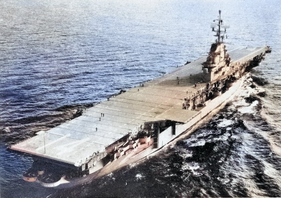 Aft view of USS Ticonderoga, circa 1954 [Colorized by WW2DB]