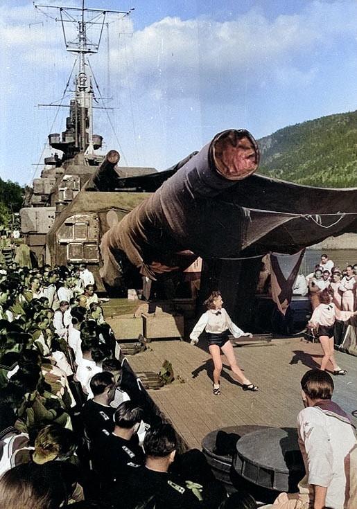 Entertainment provided for Tirpitz's men [Colorized by WW2DB]