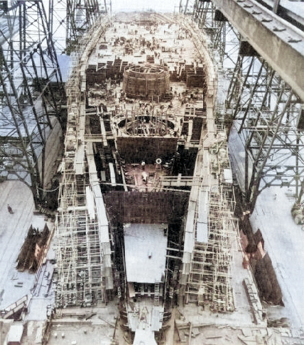 USS Washington under construction, Philadelphia Naval Shipyard, Pennsylvania, United States, circa late 1938 [Colorized by WW2DB]