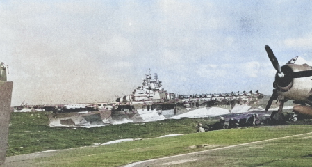 USS Wasp at sea, 11 Dec 1944 [Colorized by WW2DB]