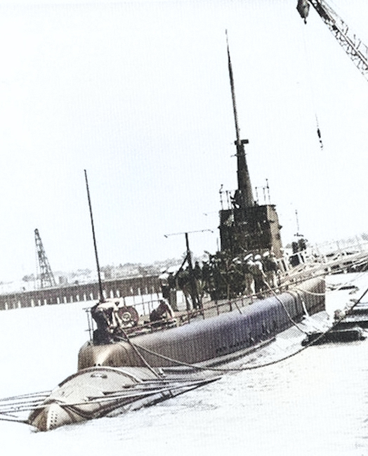 USS Whale at Naval Air Station Alameda, California, United States, 30 Jul 1942 [Colorized by WW2DB]
