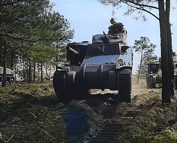 M3 medium tank on a training mission at Fort Benning, Georgia, United States, Apr 1942 [Colorized by WW2DB]