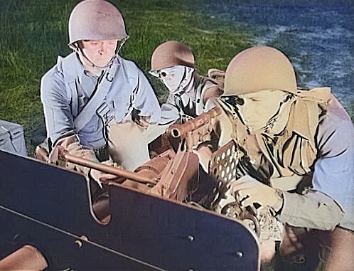 37 mm Gun M3 and crew, Fort Benning, Georgia, United States, Apr 1942 [Colorized by WW2DB]