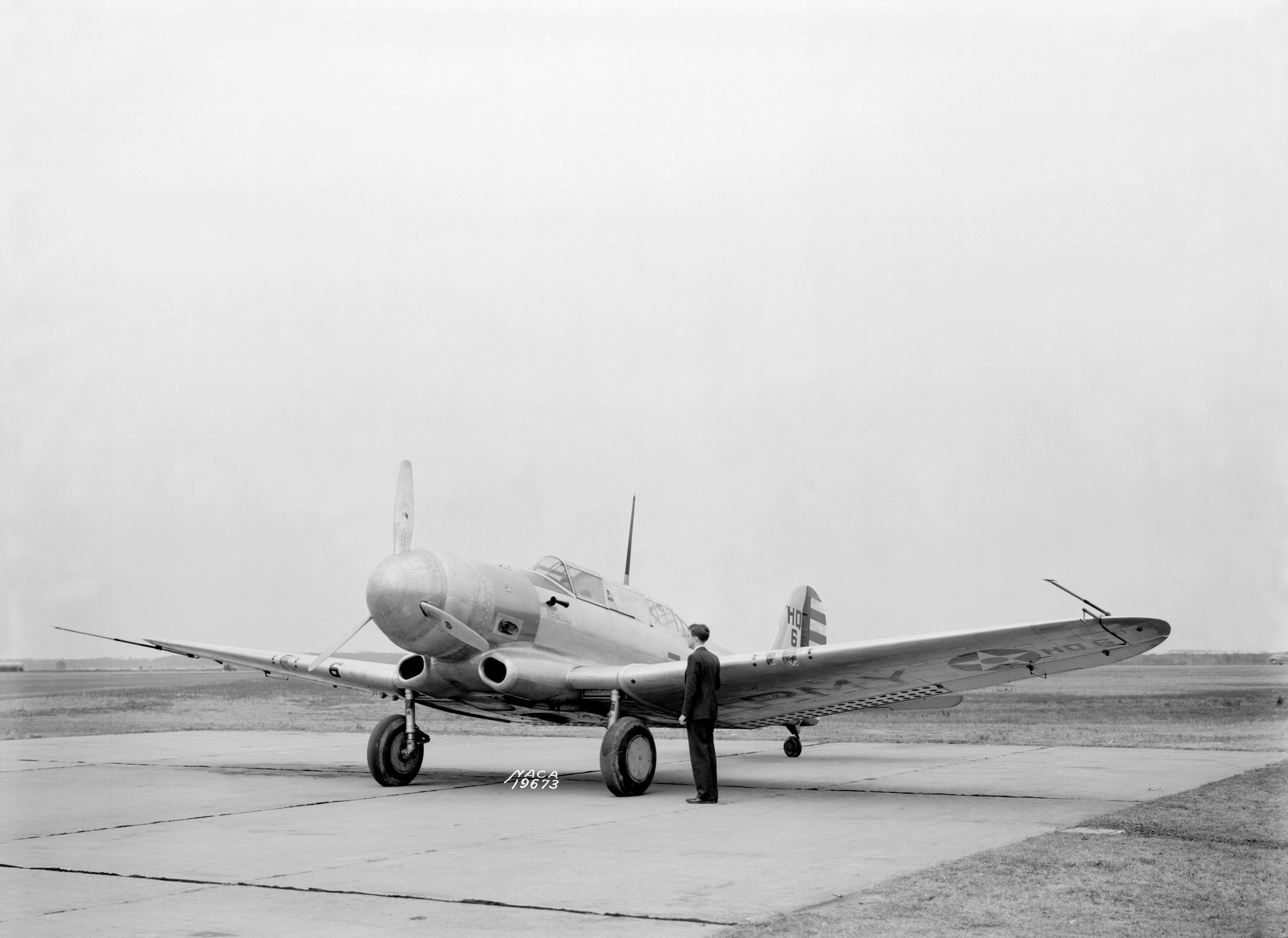 Experimental A-17A aircraft at the National Advisory Committee for Aeronautics' Langley facility in Hampton, Virginia, United States, 3 Apr 1940, photo 1 of 3