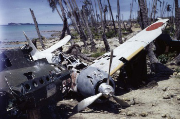 Wrecked A6M3 Zero aircraft at Munda Field, New Georgia, Solomon Islands, Sep 1943