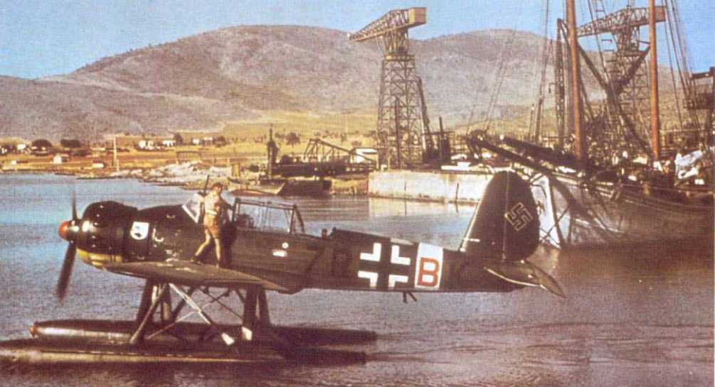 Ar 196 A-5 aircraft at rest on water in a port, date unknown