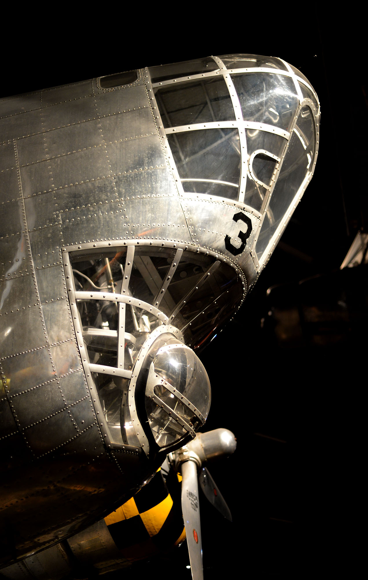 Close-up of the nose of the B-18 bomber on display at the National Museum of the United States Air Force, Dayton, Ohio, United States, 27 Jun 2014