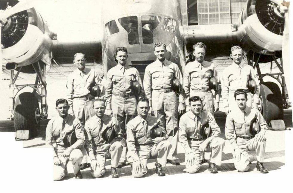 T/Sgt. Raymond A. Heilman, Jr. and fellow crew of the 11th Bomber Group Heavy of the USAAF 42nd Squadron posing by a B-18 Bolo bomber, Schofield Barracks, US Territory of Hawaii, circa 1940