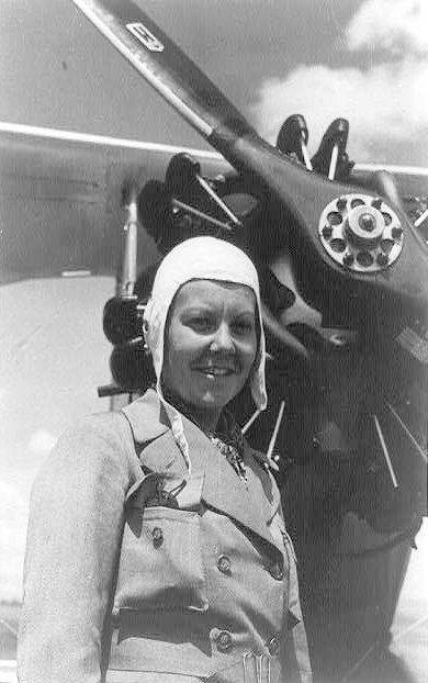 Turkish female aviator Sabiha Gökçen posing in front of a Bre.19 light bomber, 1937-1938