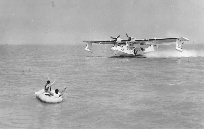 United States Army Air Forces OA-10A Catalina aircraft in rescue training off Keesler Field , Mississippi, United States, 1944