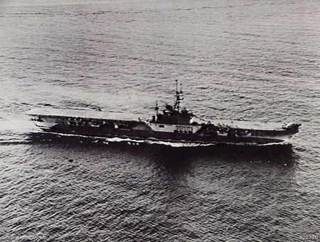 HMS Colossus off Wusong, Shanghai, China, circa Sep 1945