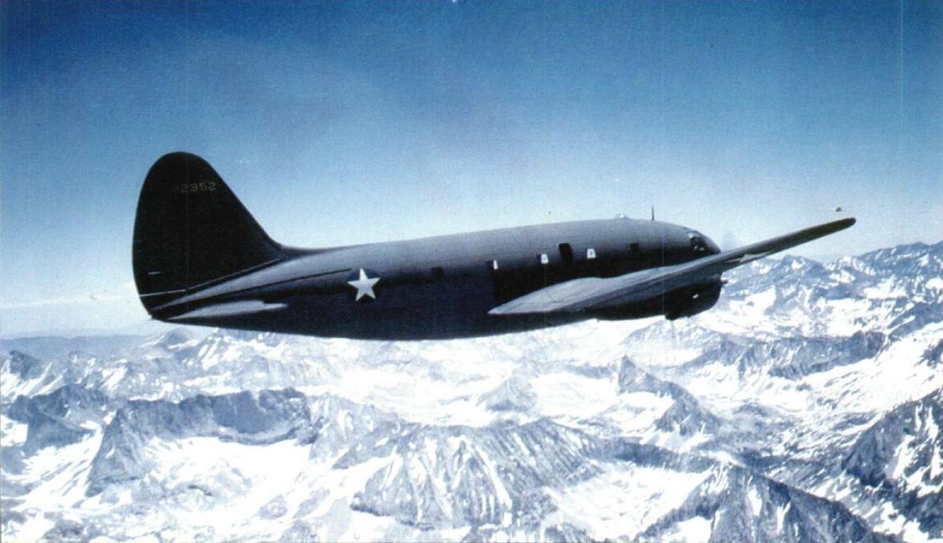 Curtiss C-46 Commando aircraft flying over 'the hump' from Burma to China over the eastern Himalayas, 1942-1943
