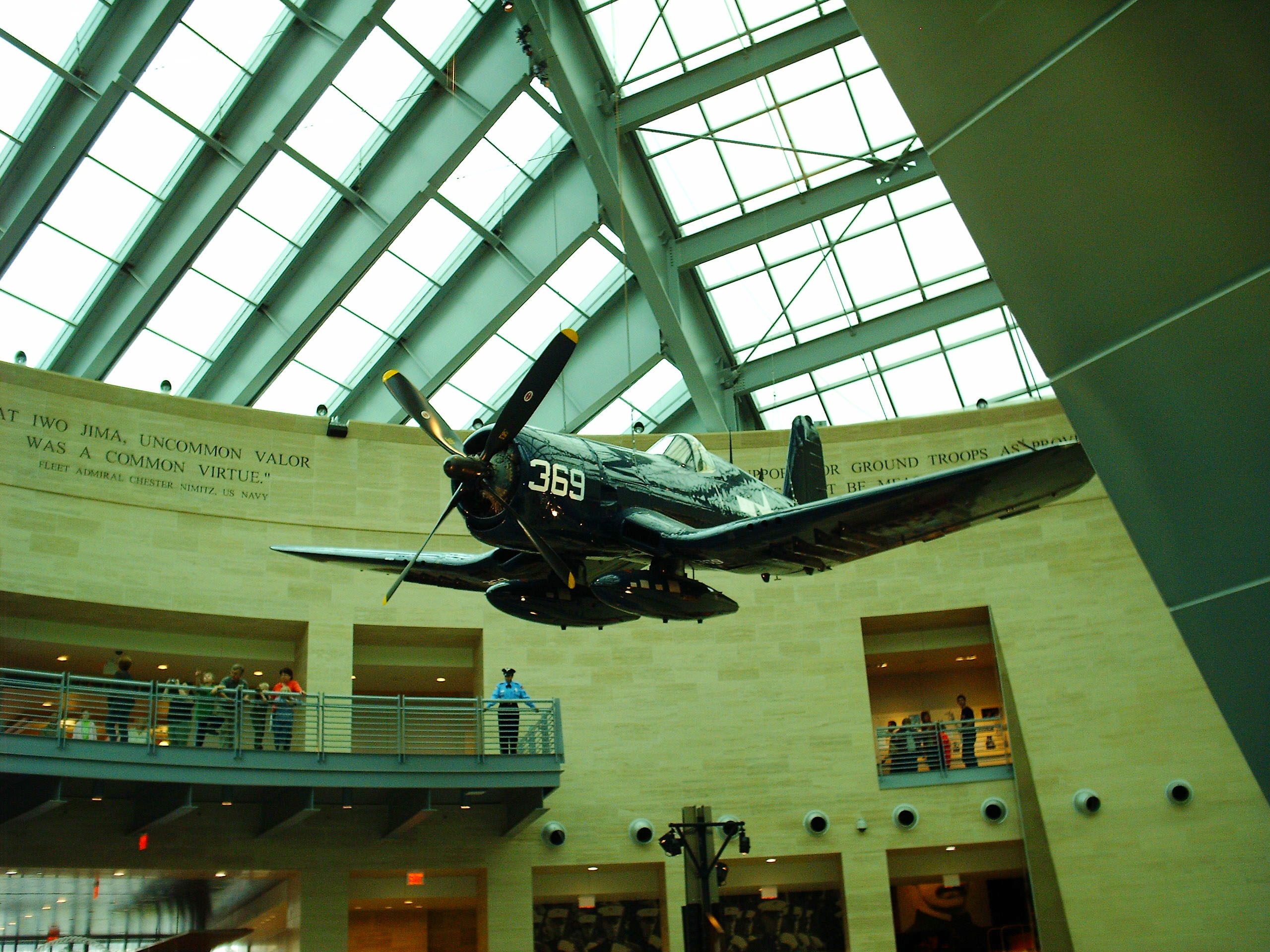 Suspended Corsair in the Leatherneck Gallery at the National Museum of the Marine Corps, Quantico, Virginia, United States, 15 Jan 2007, photo 1 of 3