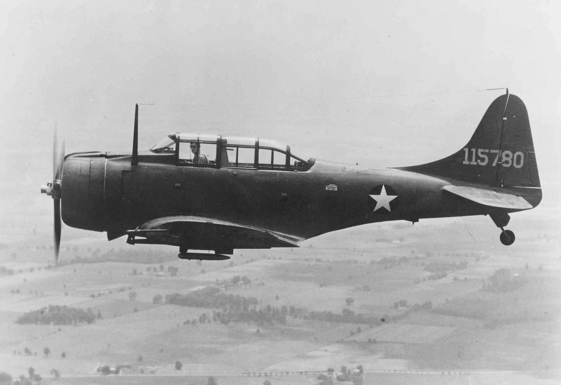 Early Douglas A-24 Banshee aircraft (serial number 41-15780) in flight, 1942