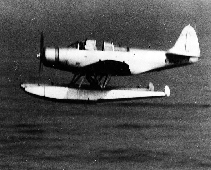 TBD-1A experimental floatplane in low-level flight during torpedo drop tests at the Newport Torpedo Station, Rhode Island, United States, 10 Oct 1941