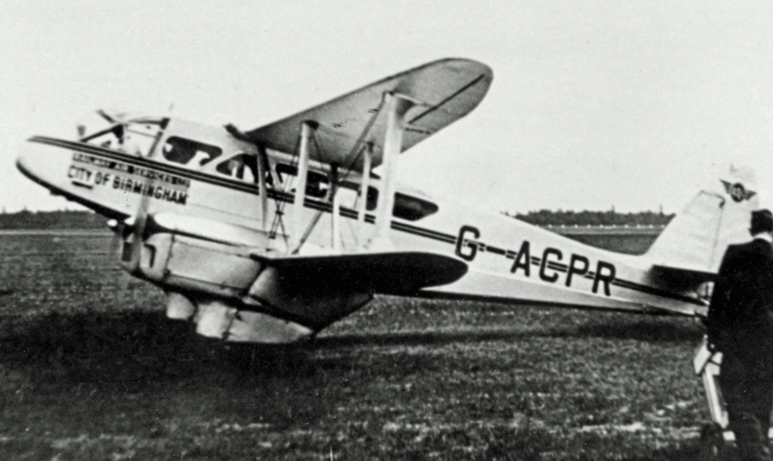 DH.89 Dragon Rapide aircraft 'City of Birmingham' of Railway Air Services, Manchester (Ringway) Airport, England, United Kingdom, Jul 1938