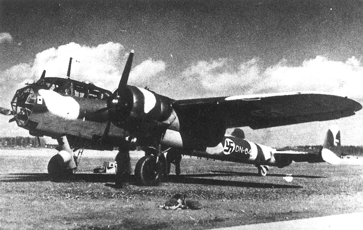 Finnish Do 17Z bomber resting at an airfield, date unknown