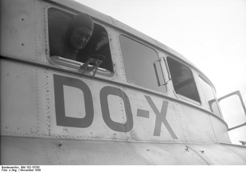 German pilot Friedrich Christiansen at an open window of a Do X flying boat, Nov 1930