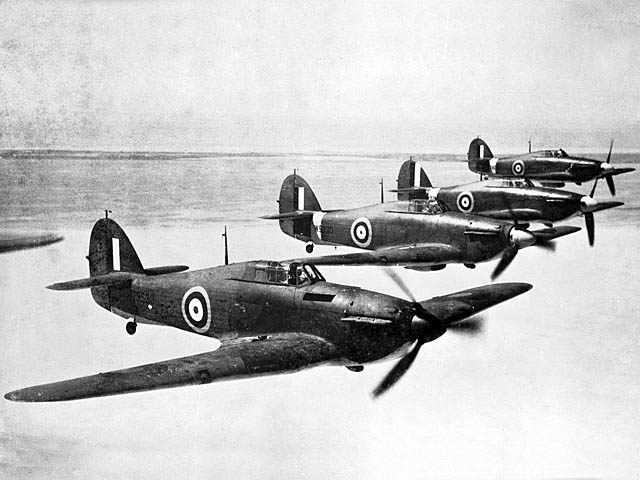 Canadian Hurricane fighters in flight, date unknown