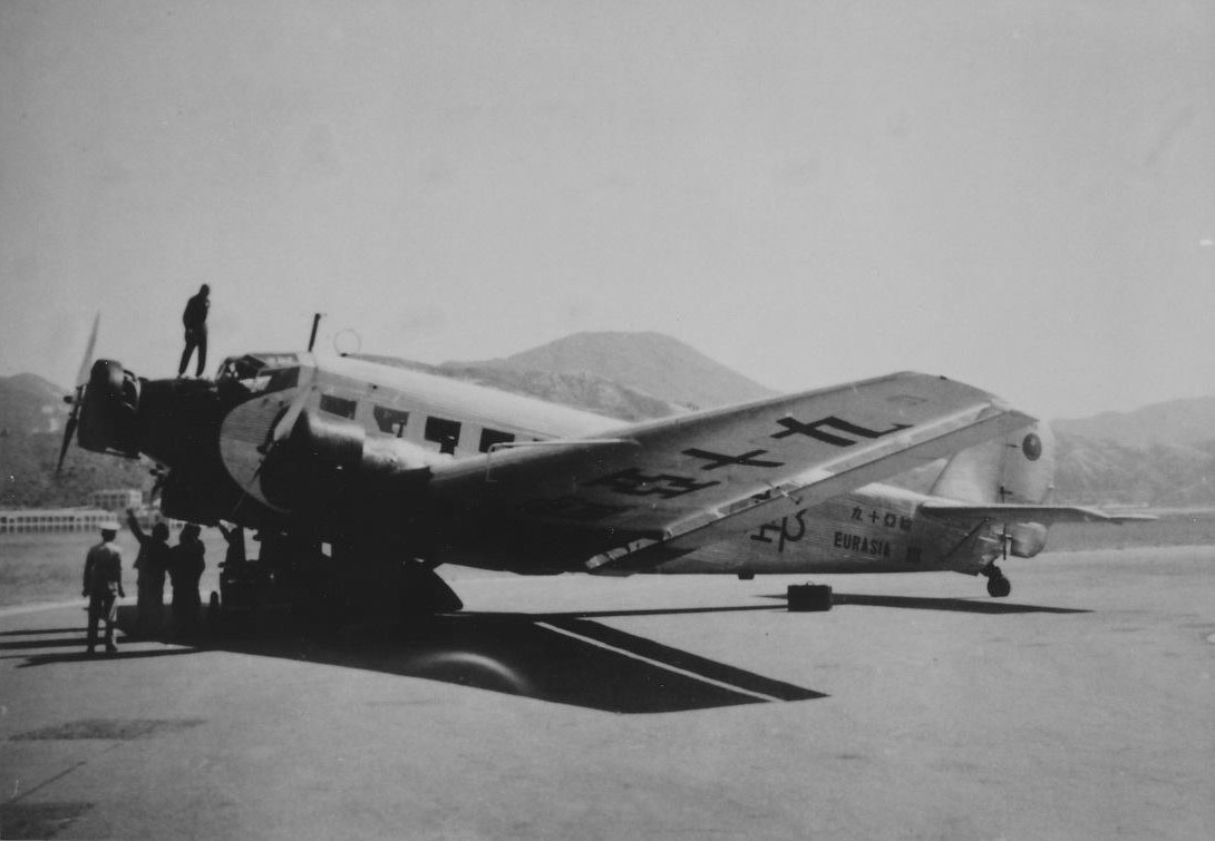 Ju 52 aircraft of Eurasia Aviation Corporation, a subsidiary of Lufthansa, at Kai Tak Airport, Kowloon Hong Kong, 1930s