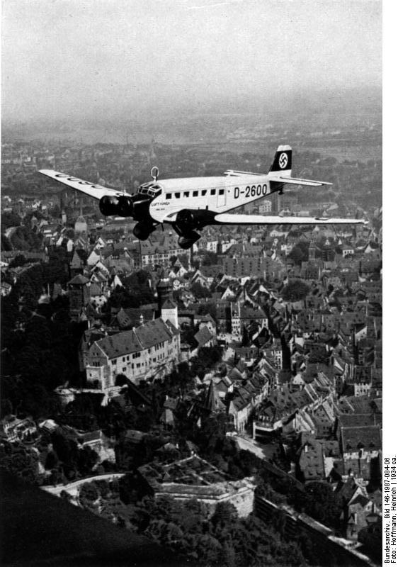 Hitler's personal aircraft D-2600 in flight over southern Germany, circa 1934