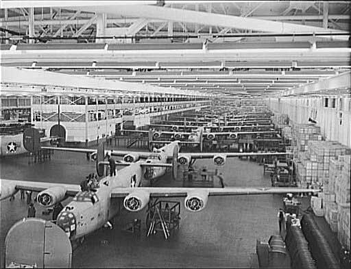 B-24E Liberators being built at Ford's Willow Run plant, late 1942 or early 1943