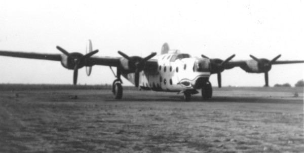B-24H Liberator aircraft 'Spotted Ass Ape', lead assembly ship for 458th Bomber Group, US 754th Bomber Squadron based at RAF Horsham St. Faiths, Norfolk, England, UK, May 1944-Mar 1945, photo 1 of 5