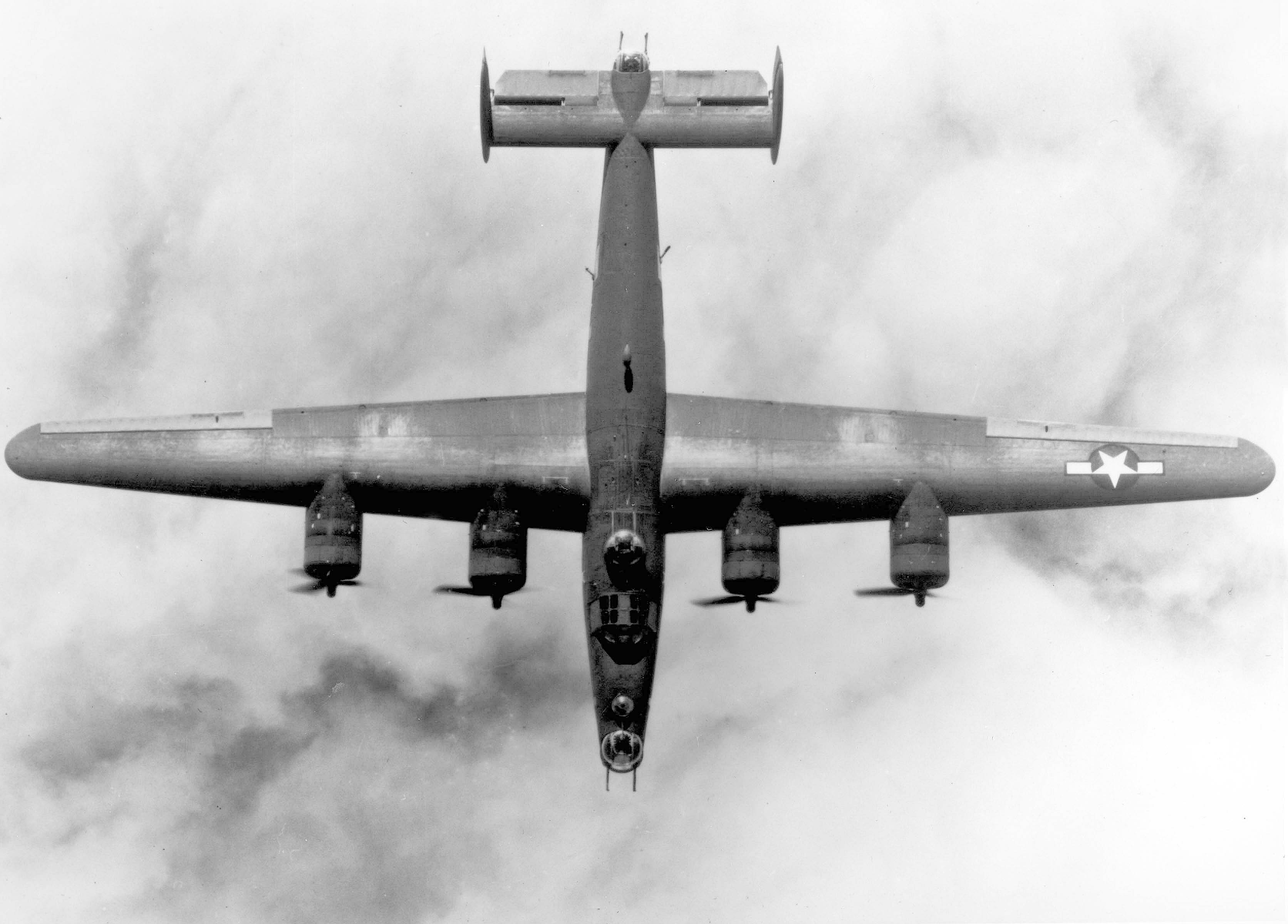 B-24 in flight, viewed from above, circa 1942-1945