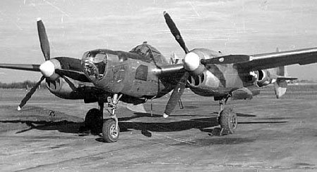 P-38J-15-LO Lightning aircraft 'Colorado Belle', 1943-1945, photo 1 of 2; note 'droop snoot' glass nose for bombardier