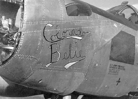 P-38J-15-LO Lightning aircraft 'Colorado Belle', 1943-1945, photo 2 of 2; note 'droop snoot' glass nose for bombardier