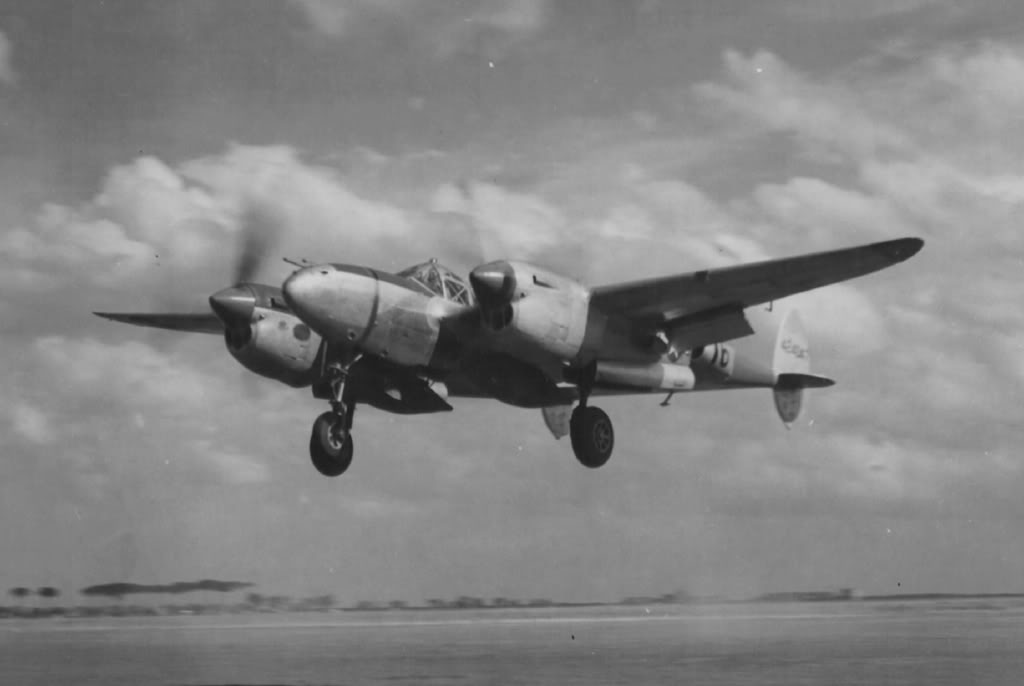 P-38L Lightning aircraft of the 27th FS, US 1st FG landing at Foggia, Italy, 1945