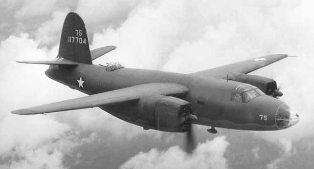 Marauder bomber in flight, Jun 1943