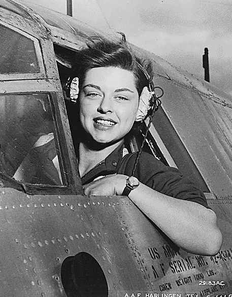 WASP pilot Elizabeth L. Gardner at the window of her B-26 Marauder bomber, Harlingen Army Air Field, Texas, United States, circa 1942-1945