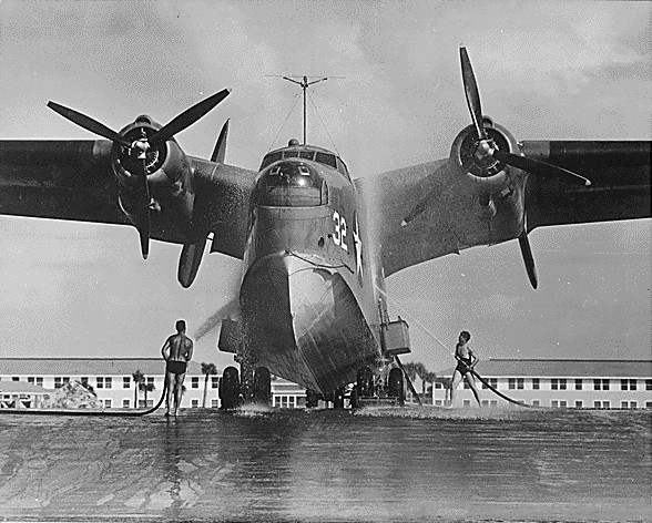 PBM Mariner aircraft being washed at Naval Air Station Banana River, Florida, United States, circa Mar 1943