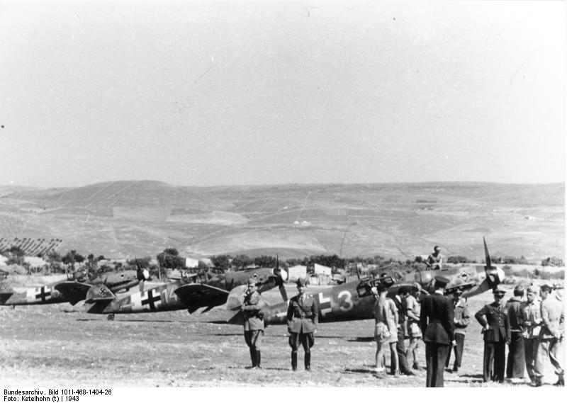 German Bf 109 fighters of JG 53 'Pik As' in southern Italy, 1943, photo 1 of 2
