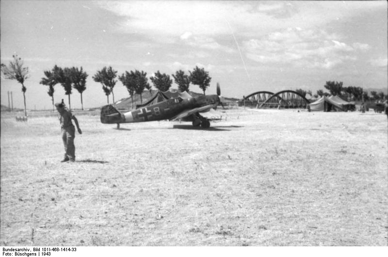 German Bf 109 fighter of JG 51 'Mölders' at rest on an airfield in southern Italy, 1943