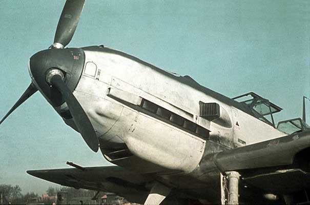 Close up of a Bf 109 fighter's nose, circa late 1930s