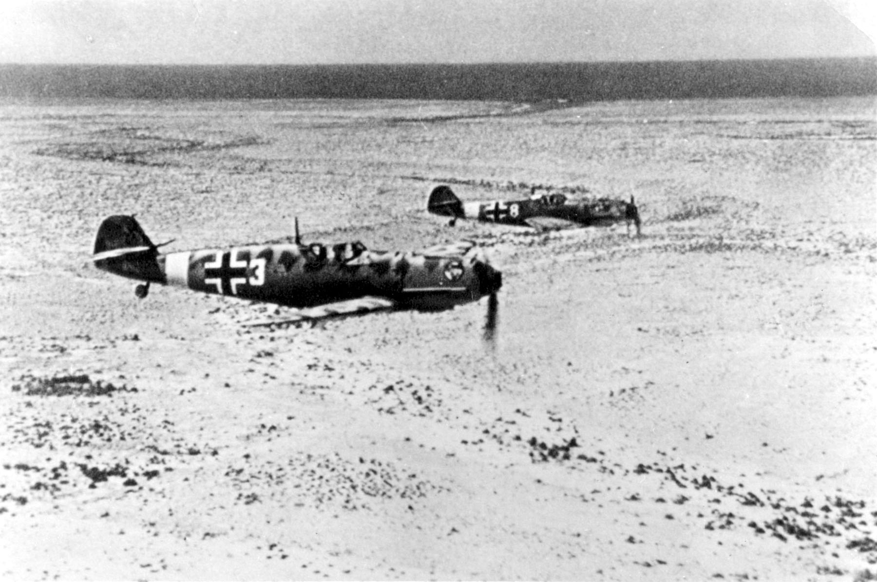German Bf 109E fighters in flight, North Africa, date unknown