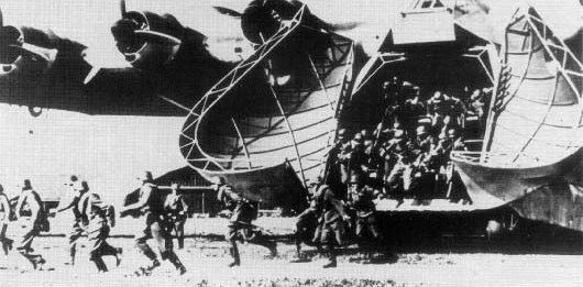 German soldiers simulating an airborne assault from a Me 323 Gigant aircraft, 1940s