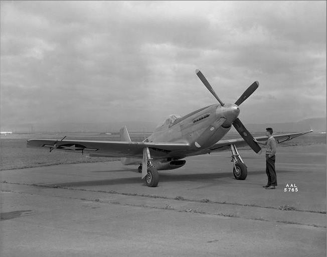 P-51 Mustang fighter at an airfield, Aug 1943-Aug 1945
