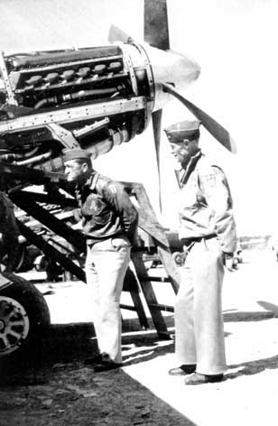 Claire Chennault inspecting a P-51 Mustang fighter, China, date unknown