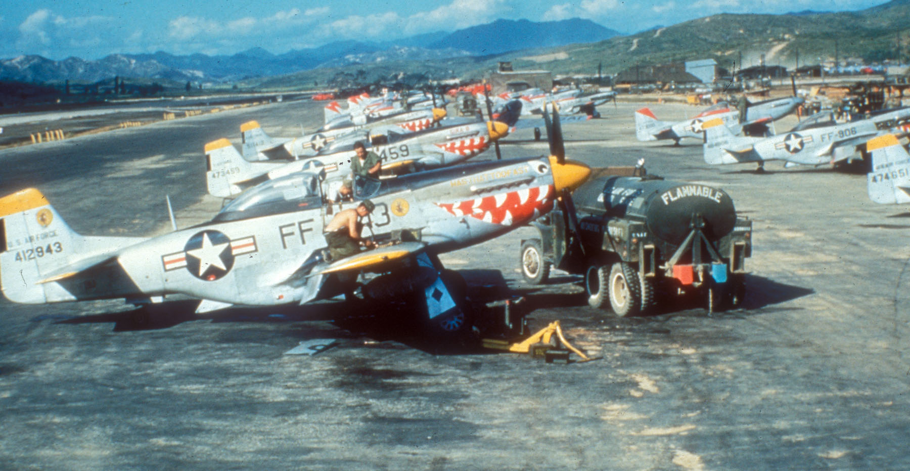 F-51D Mustang fighters at an airfield in Korea, 1952